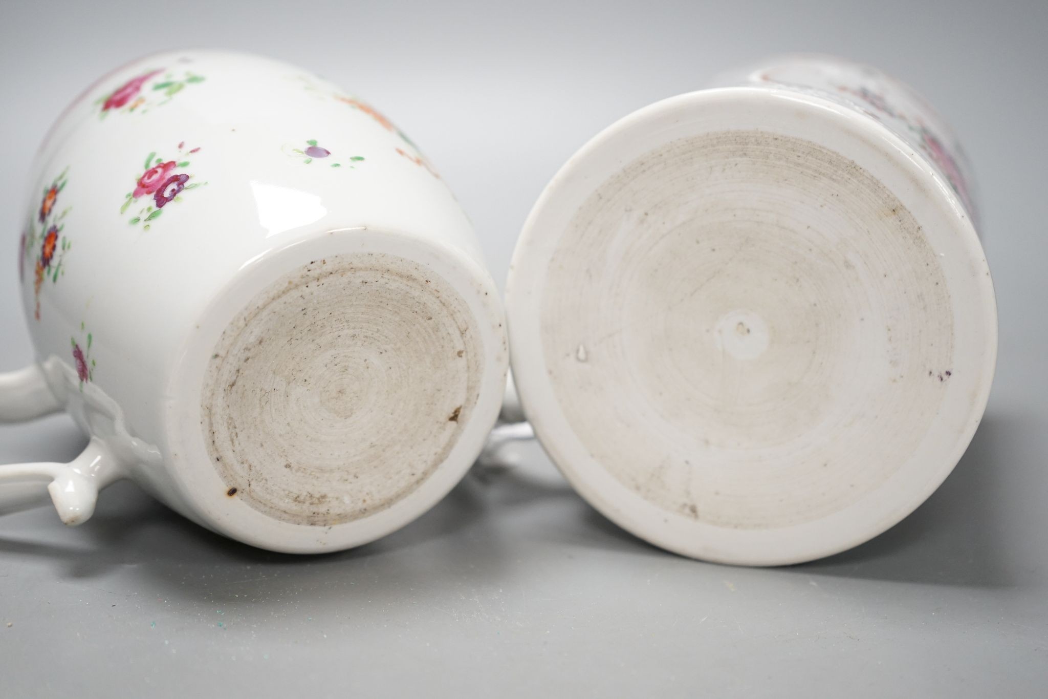 Two 18th century Chinese export famille rose mugs, 13cm